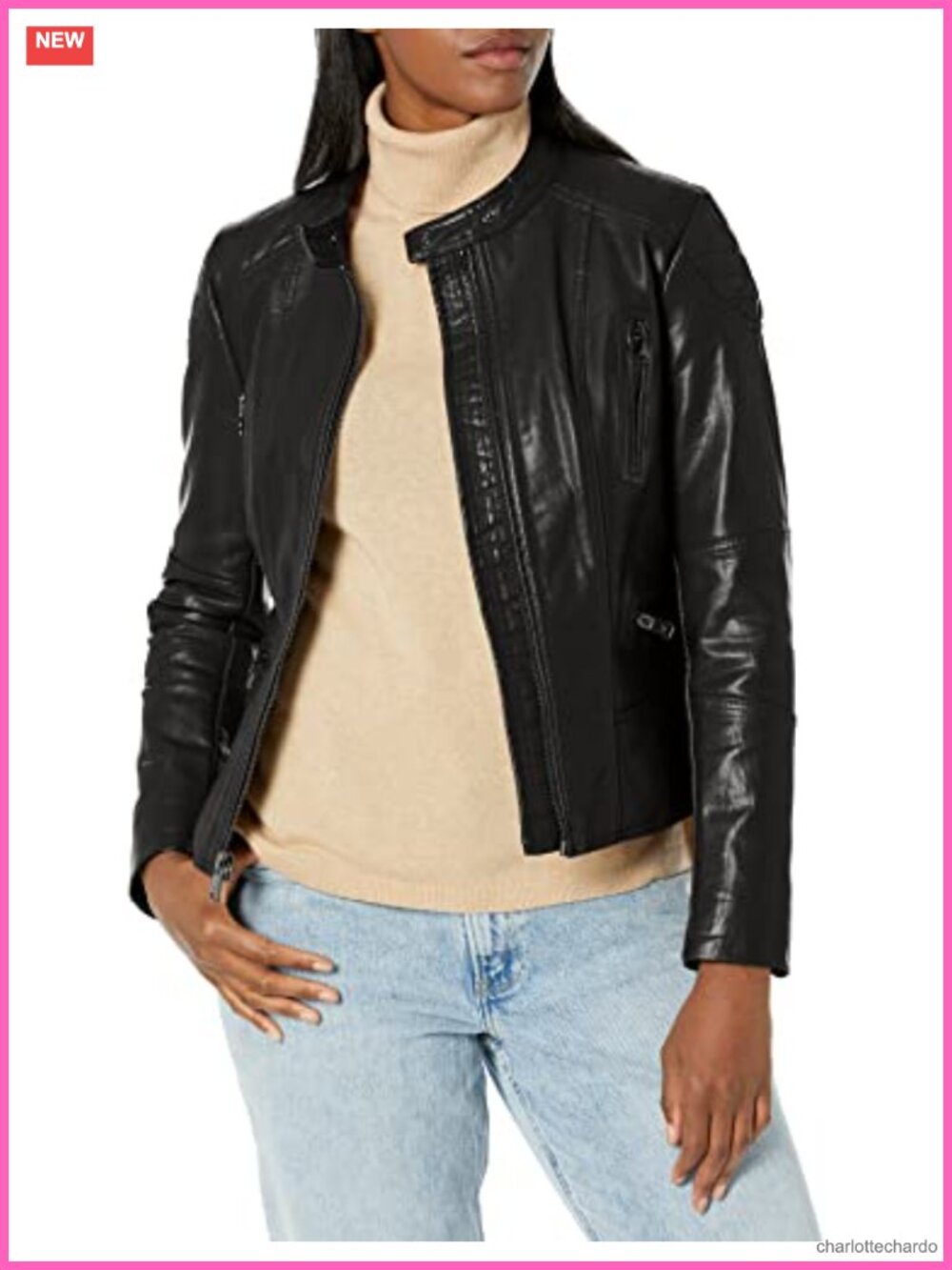 Kenneth Cole New York Classic Short Moto Faux Leather Jacket